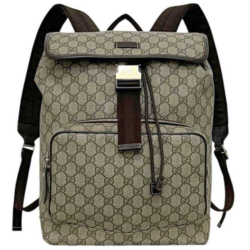 Gucci Backpack Beige GG Supreme Leather Flap All over Travel Brown